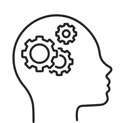 Une silhouette de tête avec des engrenages pour symboliser le travail mental et l'écoute du psychologue